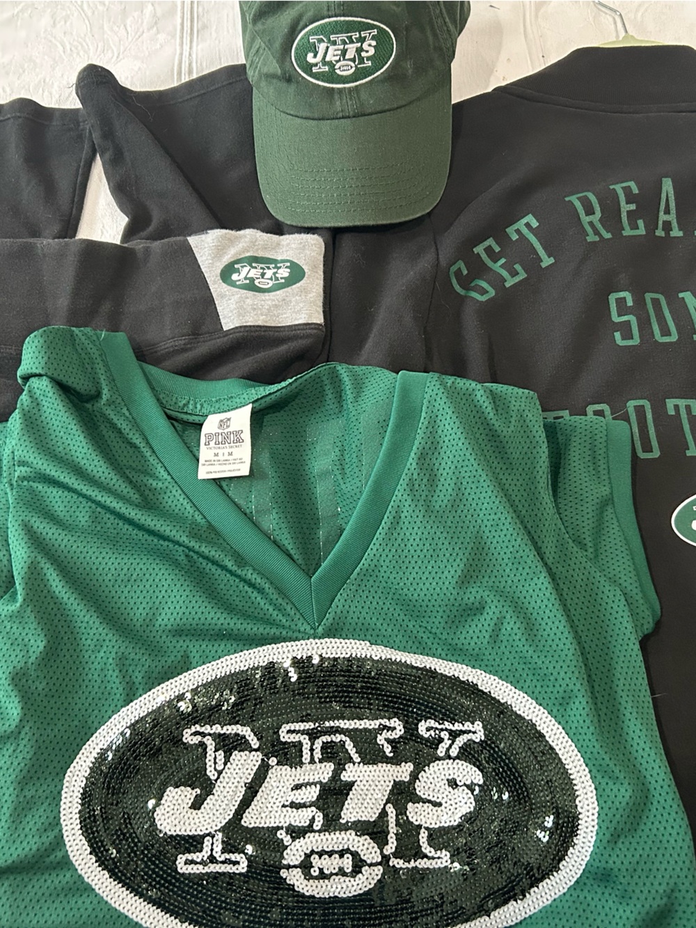 Victoria's Secret Pink NY Jets Ensemble jersey, hat, sweat pants and jacket